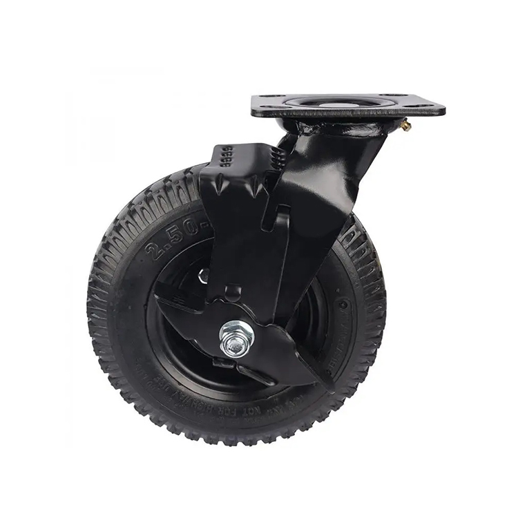 Heavy pneumatic rubber wheel side locking caster